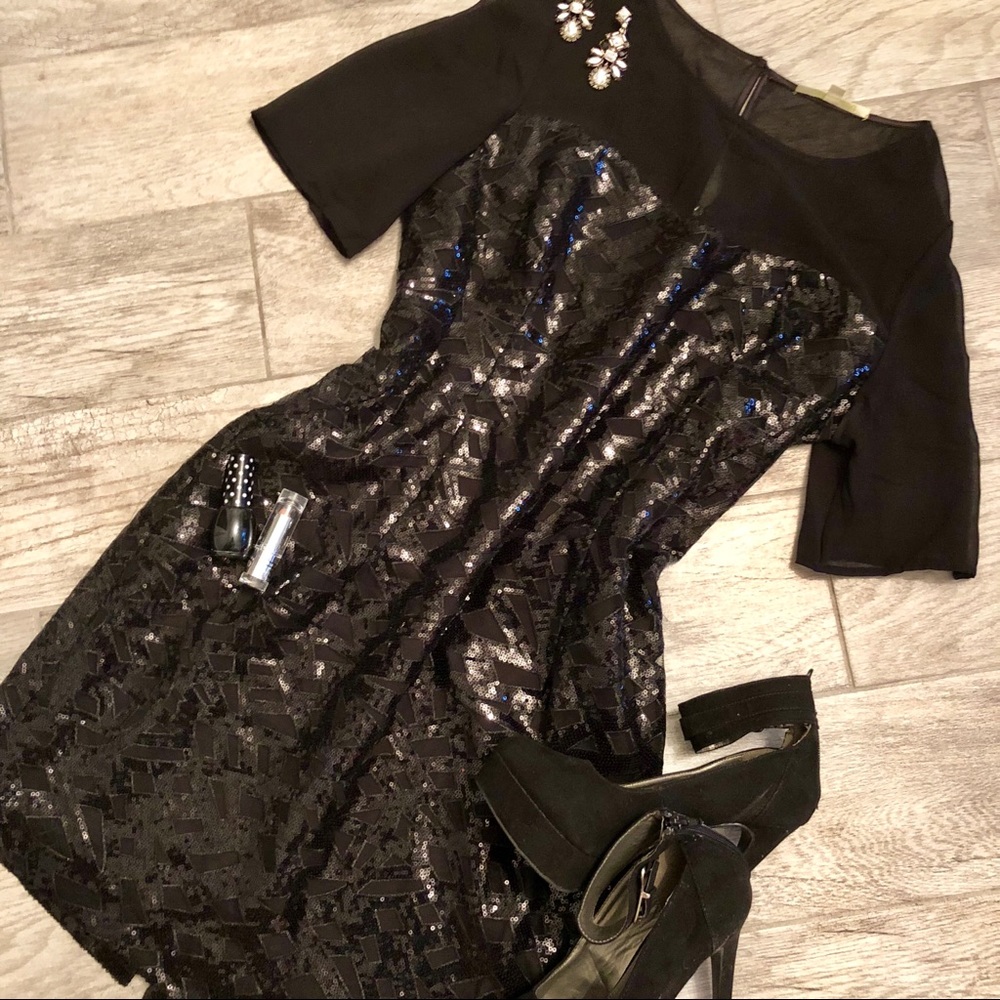 Gianni Bini Black sequin & sheer LBD